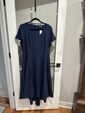 Lane Bryant Navy High-Low V-Neck Fit & Flare Dress